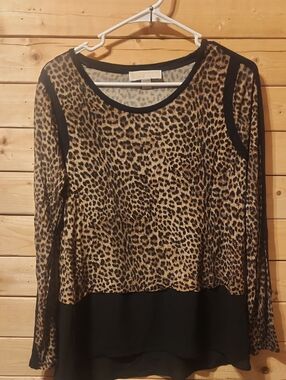 Womens Michael Kors Chiffon-Hem Leopard Print Shirt Size Medium